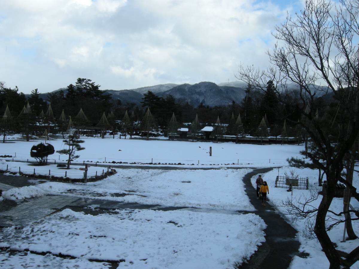 Tsuruga Castle, Aizuwakamatsu, under snow, with its red-tiled roof