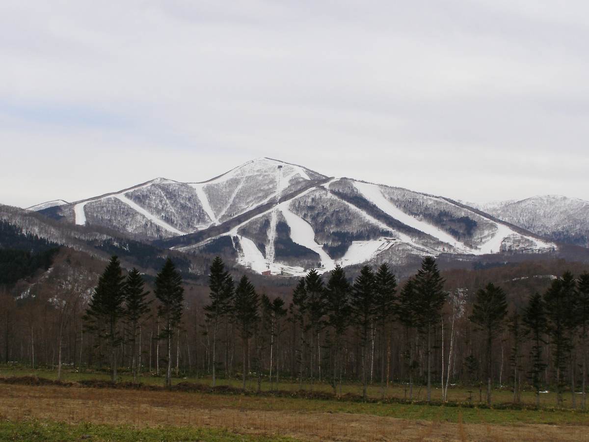 Sahoro's ski runs cut into the mountain, central Hokkaido, seen from the east
